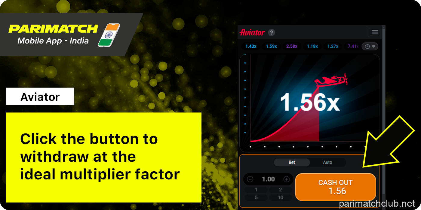 Click to the green button to withdraw money - Aviator at Parimatch App
