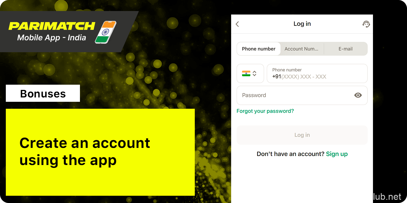 Create an account using Parimatch App India