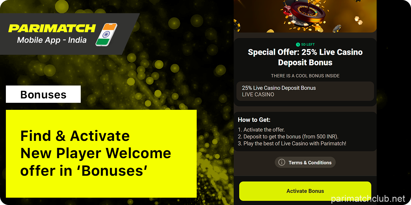 Find and activate Parimatch Welcome Bonus