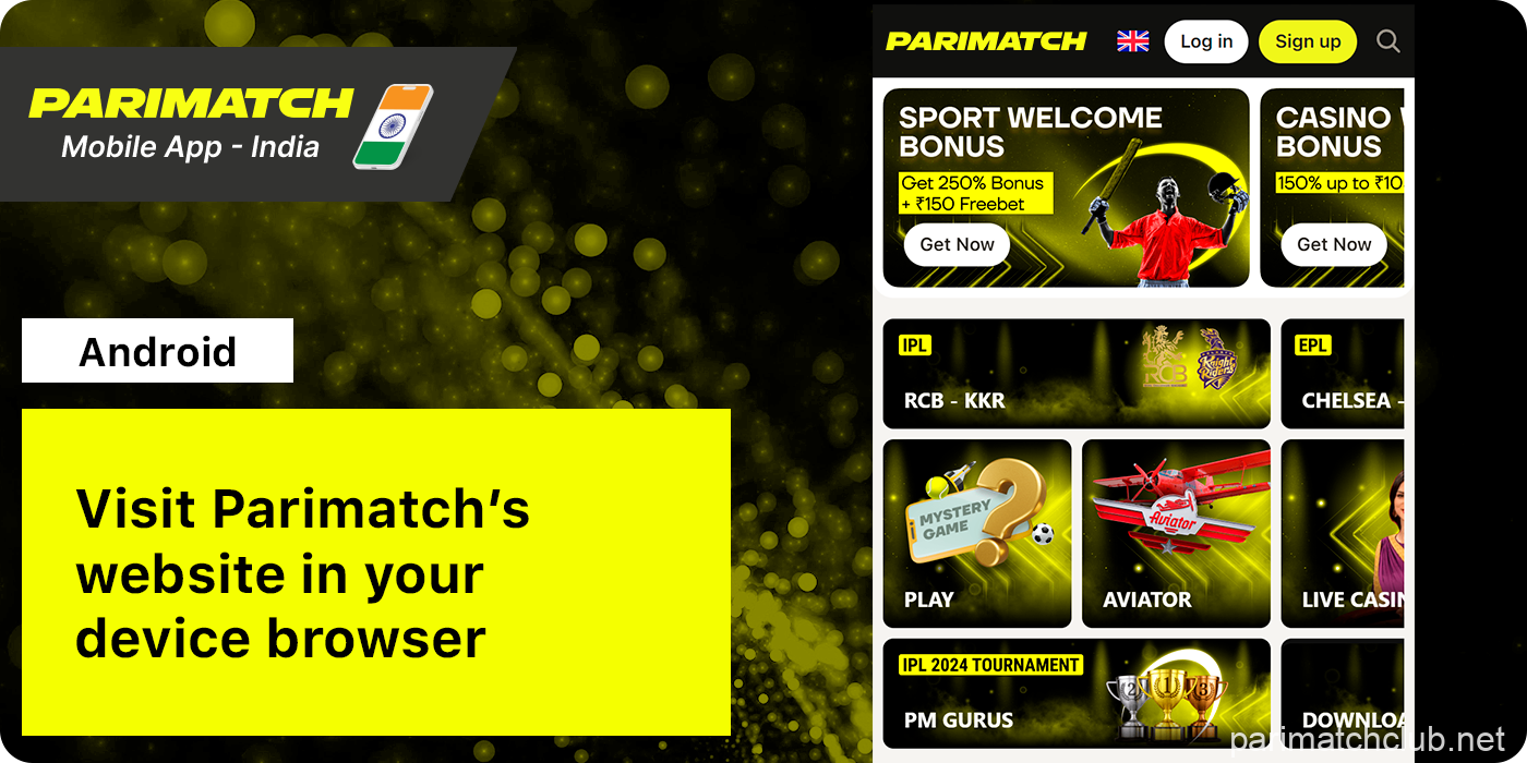 Open Parimatch Website to start downloading Parimatch Android App