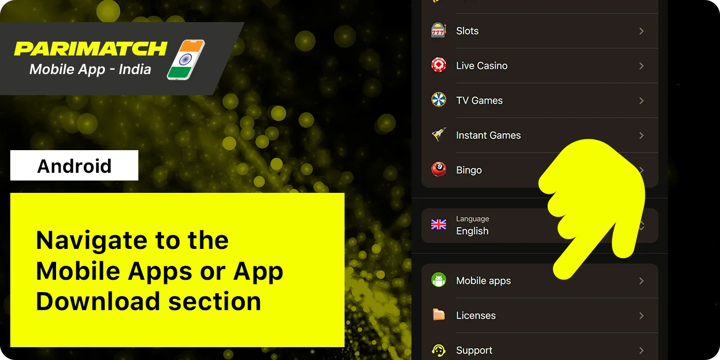 Find 'Apps' page at Parimatch Website