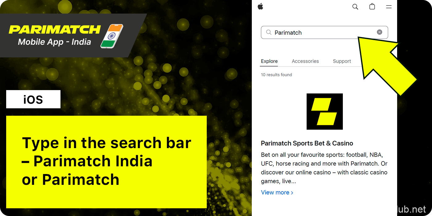 Type 'Parimatch' in the iOS App Store Search Bar