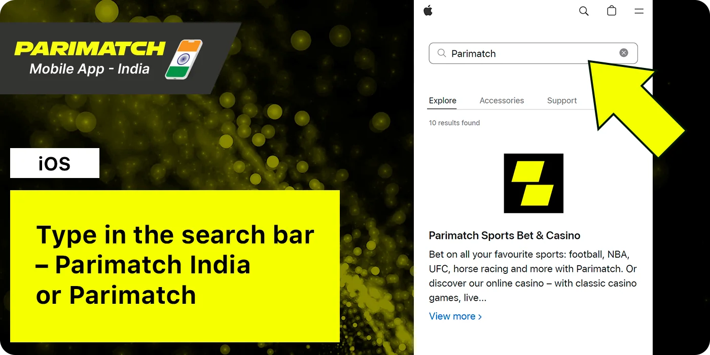 Type 'Parimatch' in the iOS App Store Search Bar