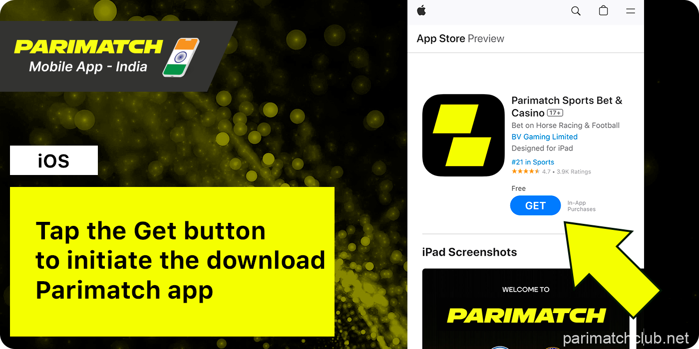 Tap the Get button to initiate the download Parimatch app