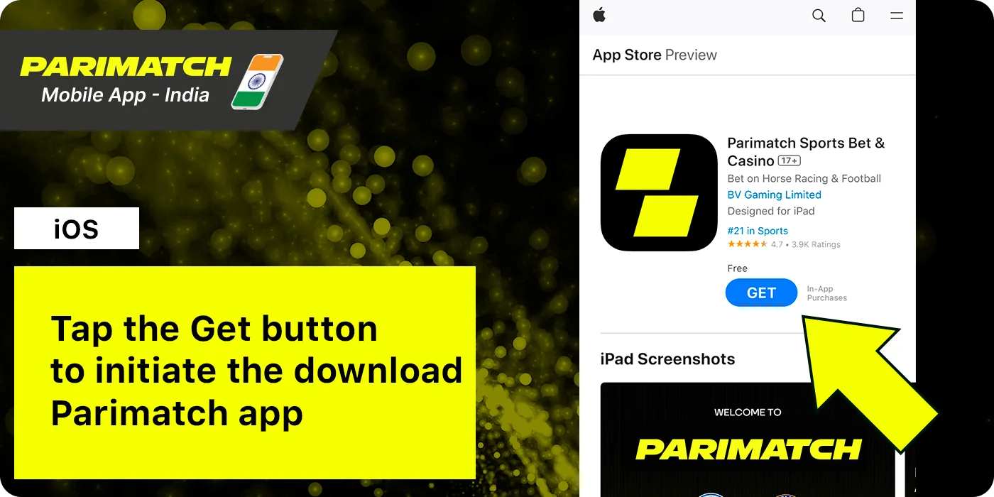 Tap the Get button to initiate the download Parimatch app