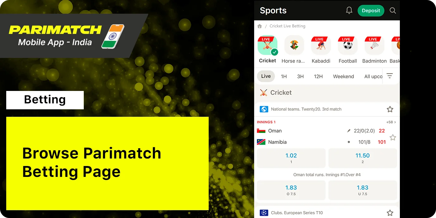 Open Parimatch App Betting Page