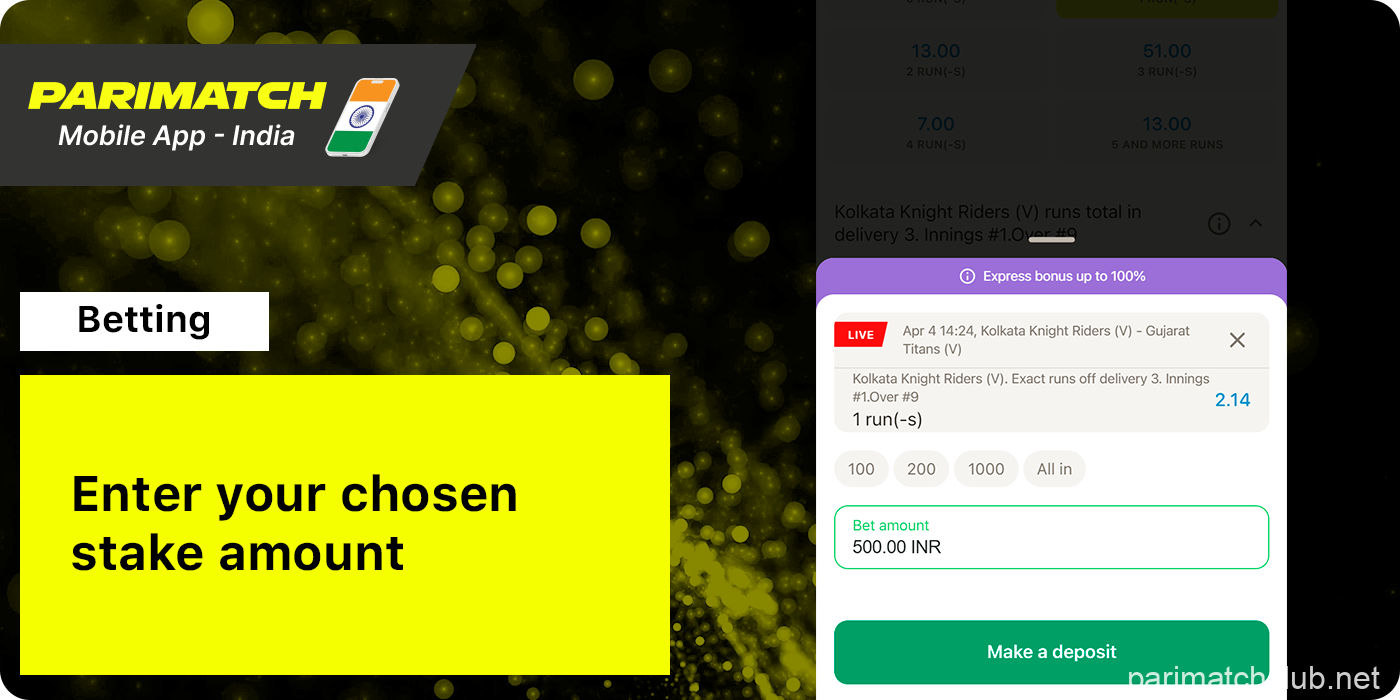 Enter the amount of a stake - Parimatch App