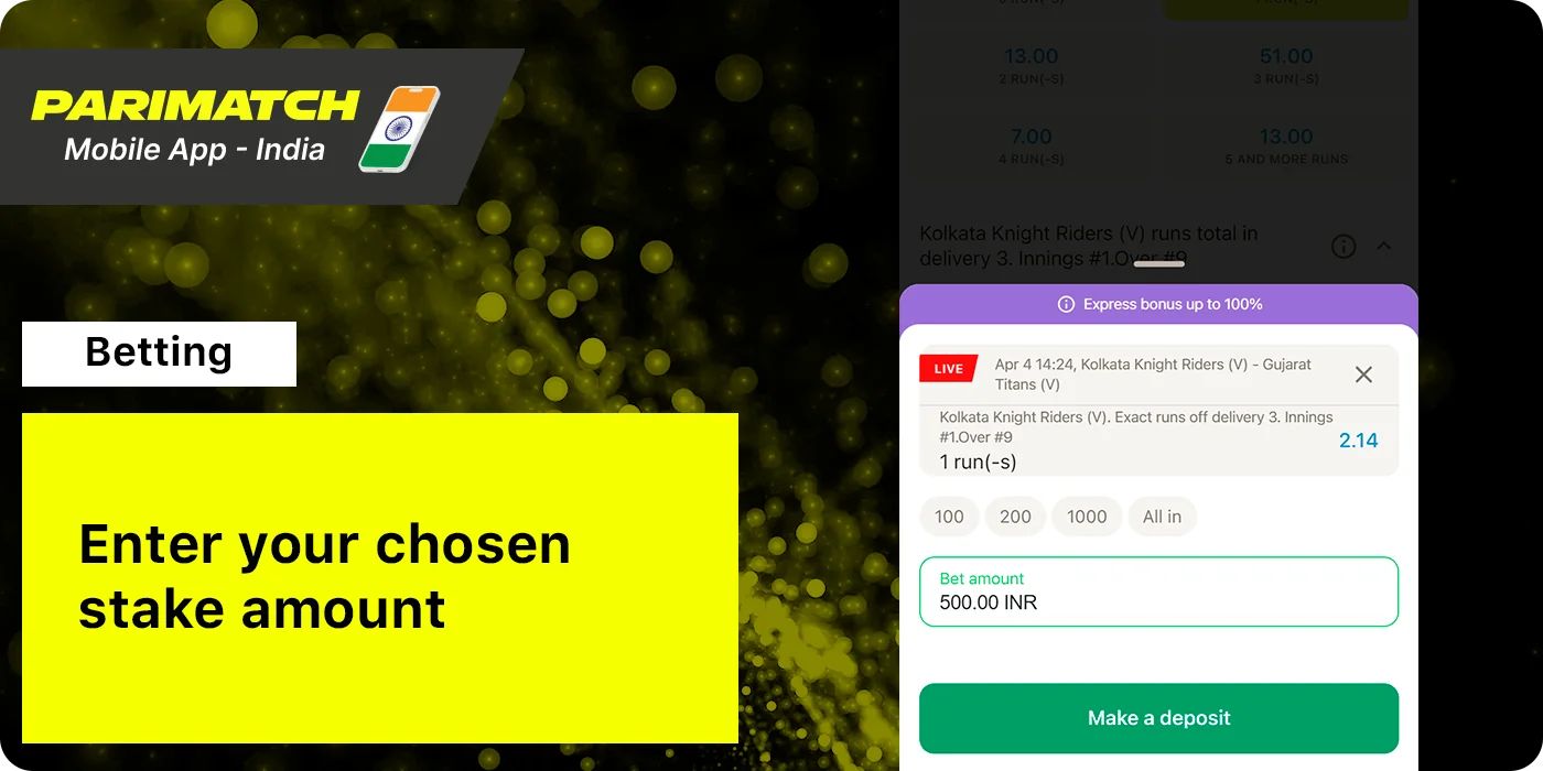 Enter the amount of a stake - Parimatch App