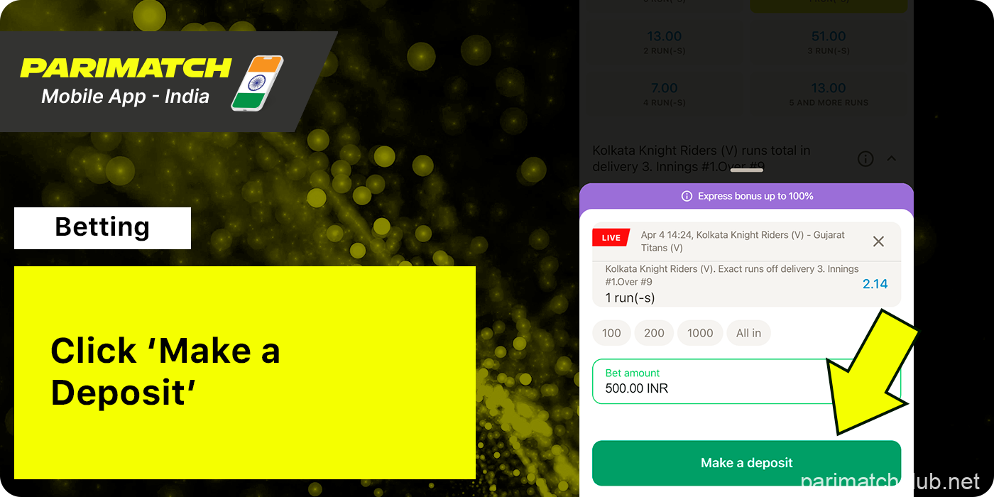 Press 'Make a deposit' button to place a bet