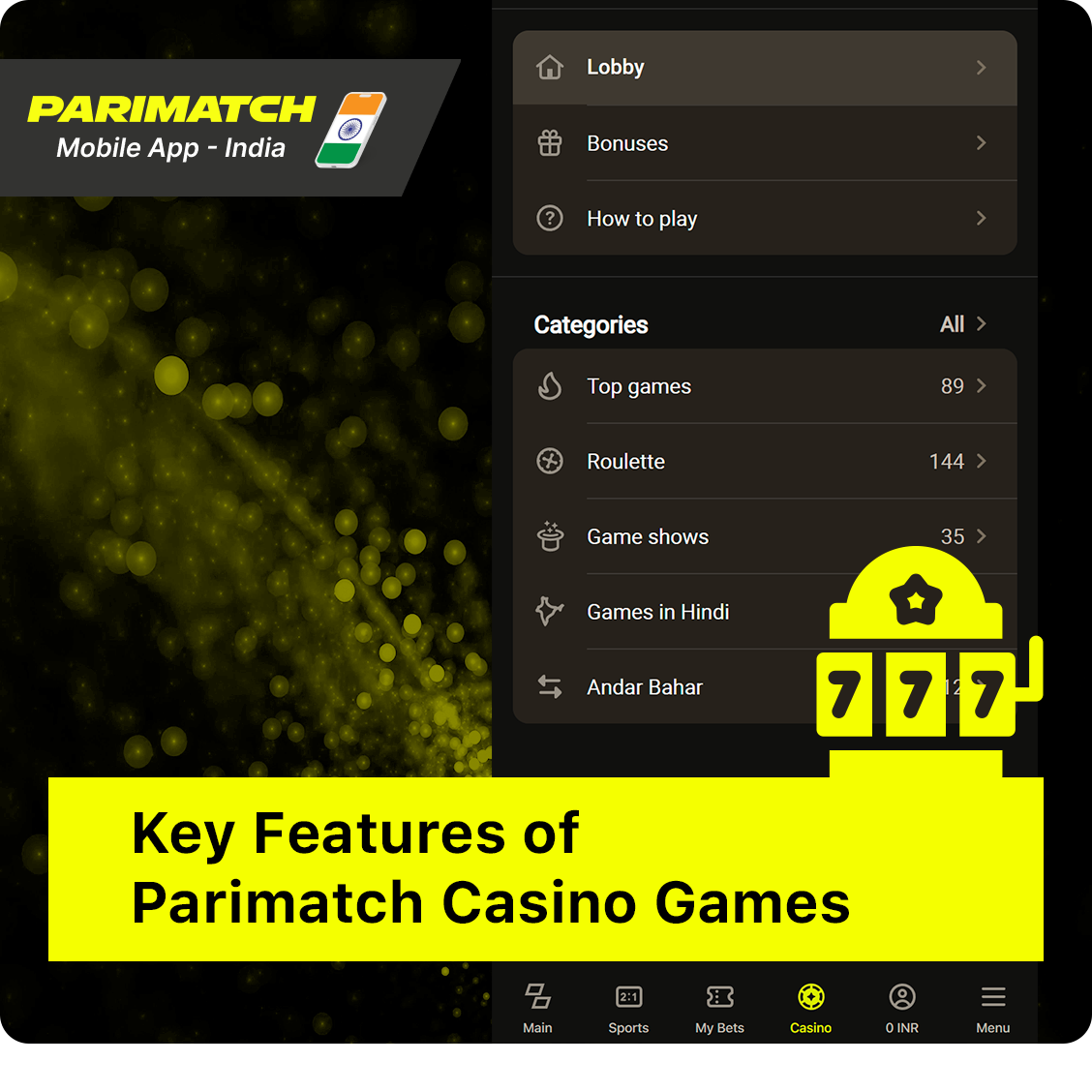 Key Features of Parimatch App Casino - Categories