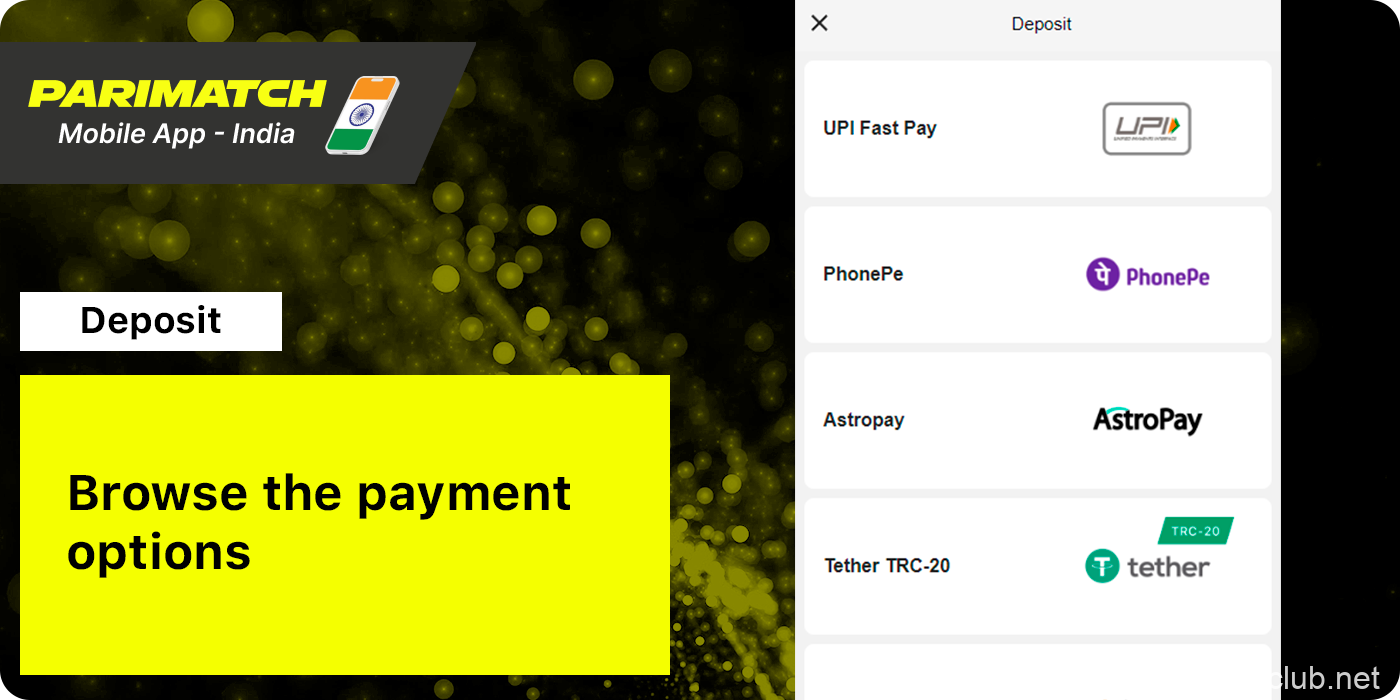 Browse All Payment Options available at Parimatch India