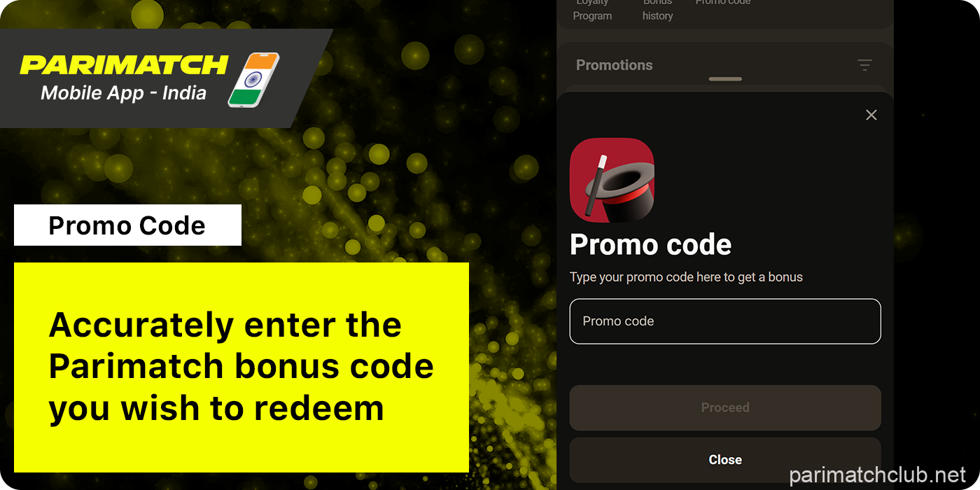Insert Parimatch App Promo Code, check spelling