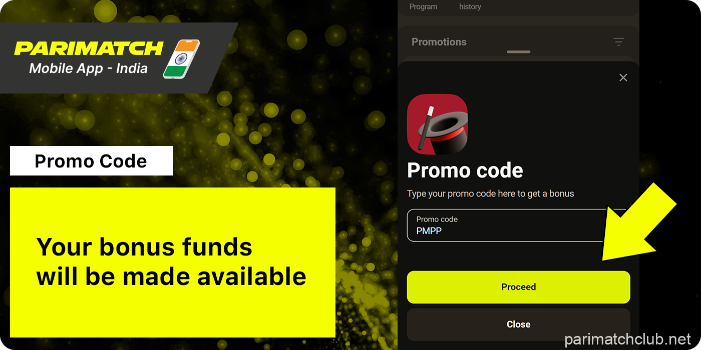Proceed Parimatch App India bonus and gain bonuses