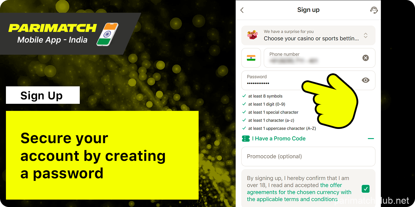 Secure your Parimatch India App Account by creating a strong password